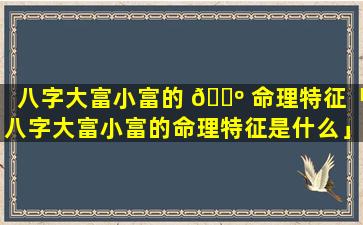 八字大富小富的 🌺 命理特征「八字大富小富的命理特征是什么」